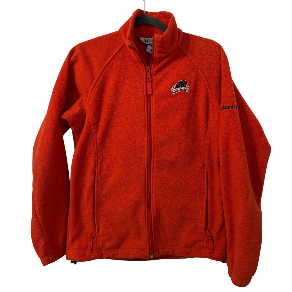 Y2K Columbia Fleece Jacket Womens S Orange Beavers Oregon Logo Embroidered Zip‎